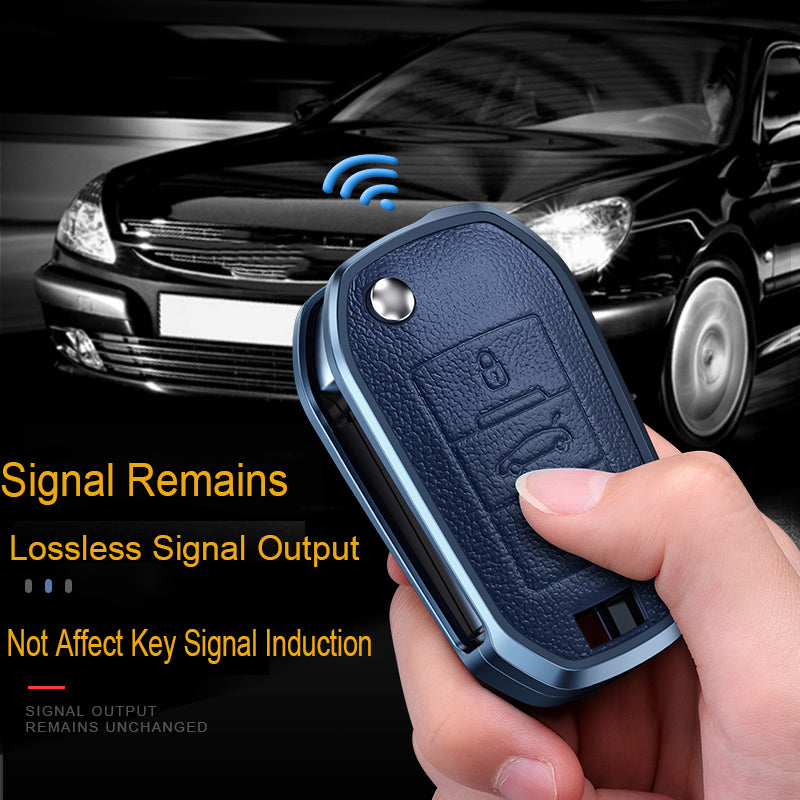 GPRGIT Aluminum Alloy+Leather Car Key Cover Case for Peugeot 3008 208 308 RCZ 508 408 2008 407 307 4008