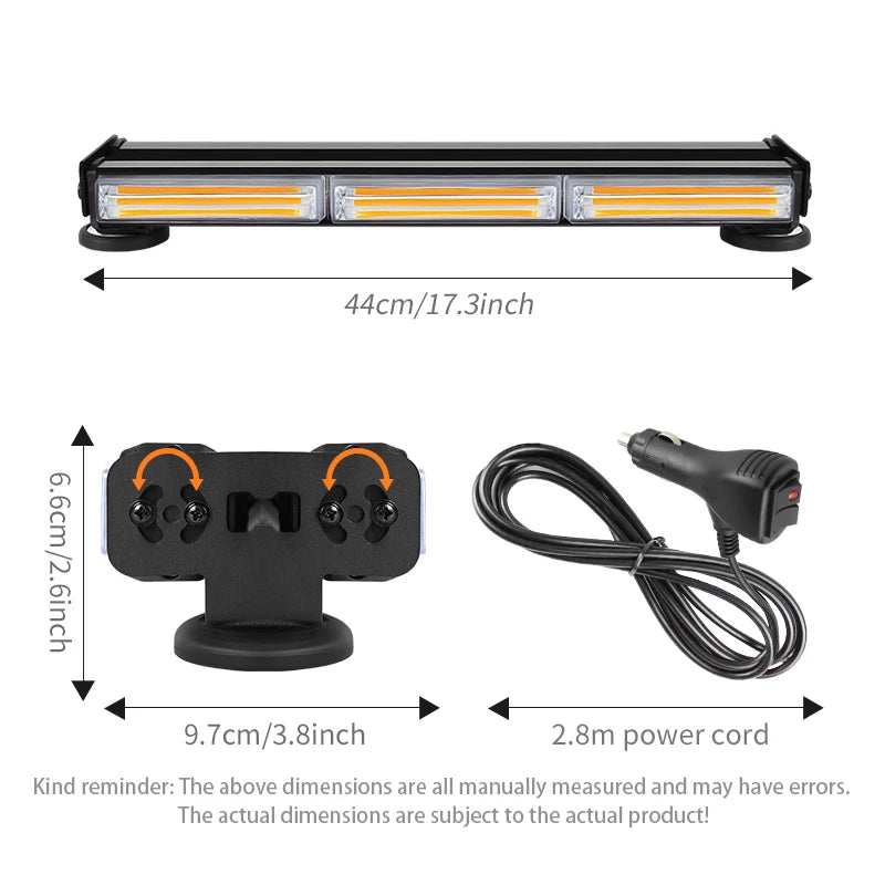 17inch LED Strobe Light Bar for Car Magnetic Dual Row Urgent Flashing Lights Safety Warning Flash COB Lamp