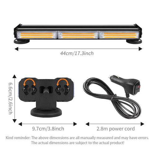 17inch LED Strobe Light Bar for Car Magnetic Dual Row Urgent Flashing Lights Safety Warning Flash COB Lamp