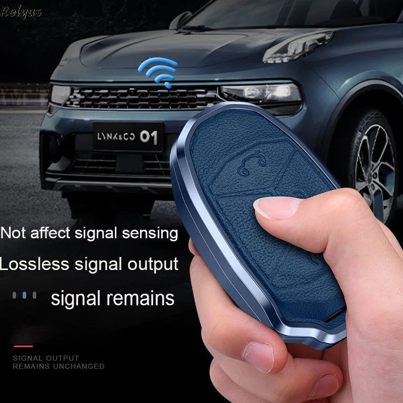 GPRGIT Fashion Aluminum Alloy Leather Car Key Cover Case for LYNK&CO Lynk Co 01 02 03 05 06 01 Protector Keyring Auto Accessories