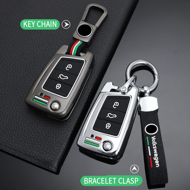 GPRGIT Zinc Alloy Flip Car Key Cover Case for VW Golf 7 Mk7, Seat Ibiza/Leon, Skoda Octavia