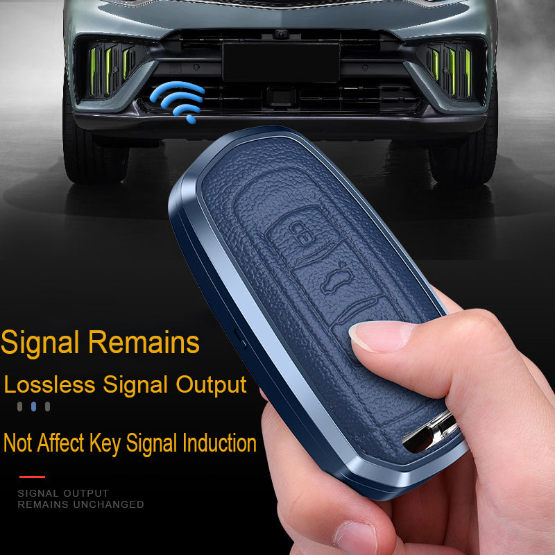 GPRGIT Aluminum Alloy+Leather Car Key Cover Case for Geely Emgrand EC7 EC718 EC715 Global Hawk GX7