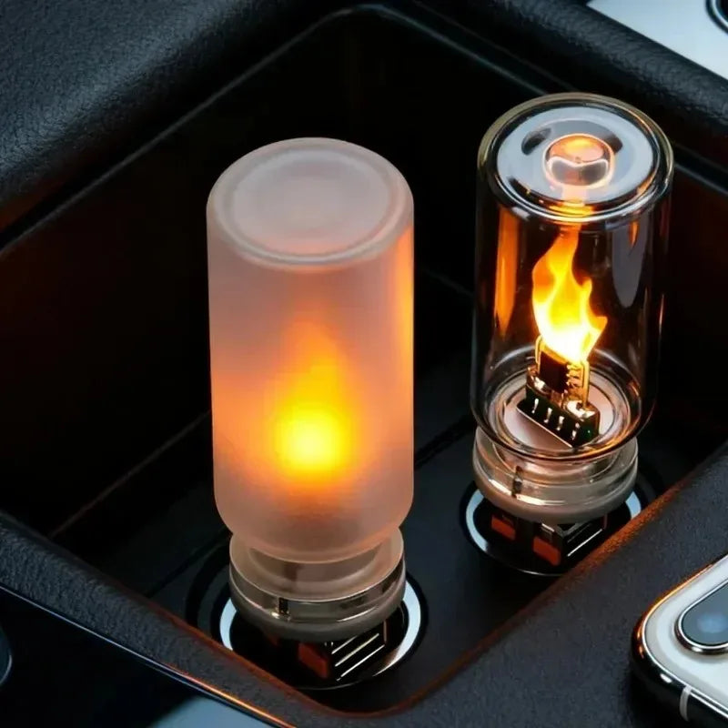 GPRGIT USB LED Flame Ambient Night Light for Car Interior Decoration - 5V, Flickering Candle Effect