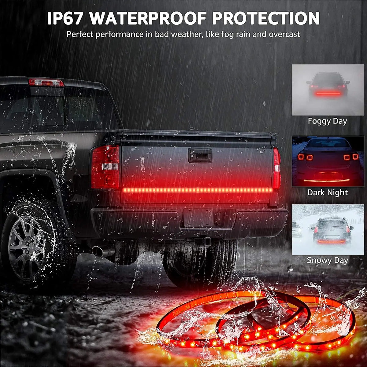 GPRGIT 60" Red White Trunk Flexible Tailgate Light Bar Reverse Brake Turn Signal Tail Running LED Strip Lights 1.2M & 1.5M IP67