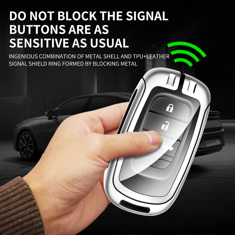 GPRGIT Zinc Alloy Leather Car Logo Key Case Cover for Honda CRV CR-V Fit Civic Accord HR-V HRV City Odyssey XR-V