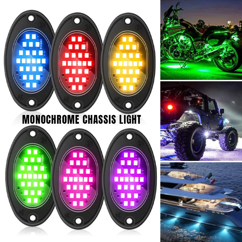 GPRGIT High Bright Multicolor Waterproof IP68 Rock Neon Light - Truck Offroad ATV - IP68, APP Control, 12V, 2W, 24 LEDs, Underbody