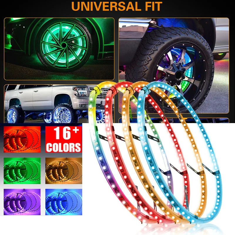 GPRGIT 12V Multicolor LED Wheel Rim Light Kit 15/17/19 Inch 4PC for All Cars