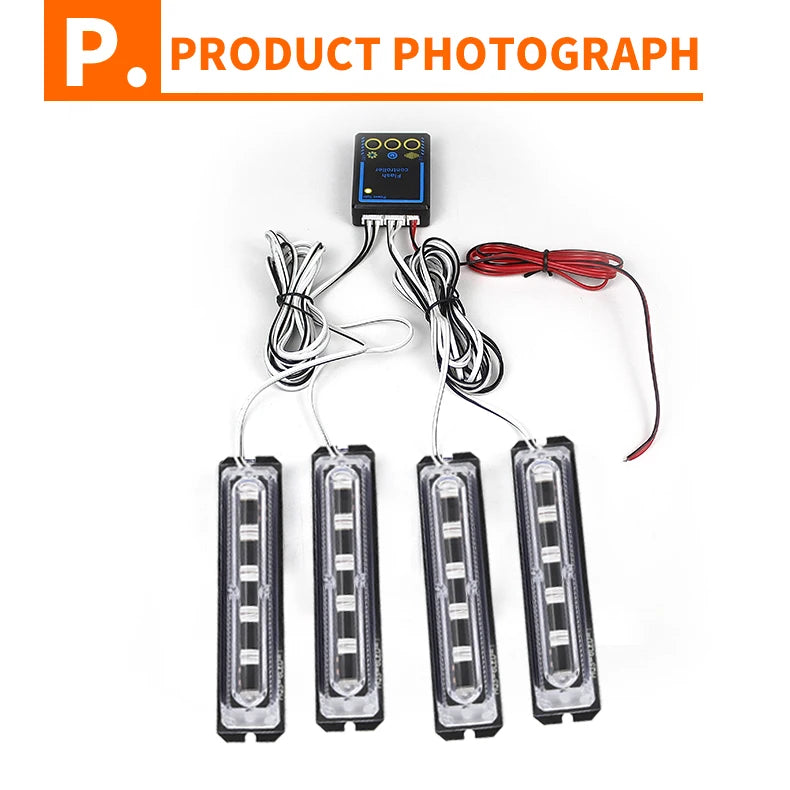 6-LED Strobe Light Super Bright&Waterproof Emergency Beacon Flash16 Modes Flash Warning Light Bar for Car SUV Pickup