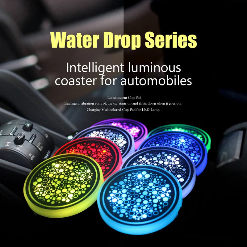 GPRGIT Welcome Light LED Light Mats Bottle Light Sensor Atmosphere Interior Accessories Universal Fit 7 Colors Car Coasters Cup