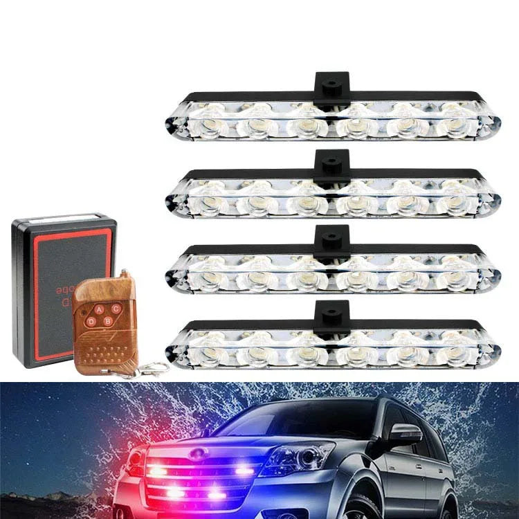 4-Piece LED Strobe Grille Light Strip Red/Blue with Remote, Model XA9206-4