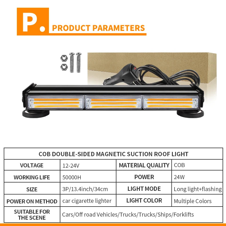 Truck 13inch LED Strobe Light Bars Double Row Waterproof LED Warning Emergency Flashing Lights Amber Blue White Red