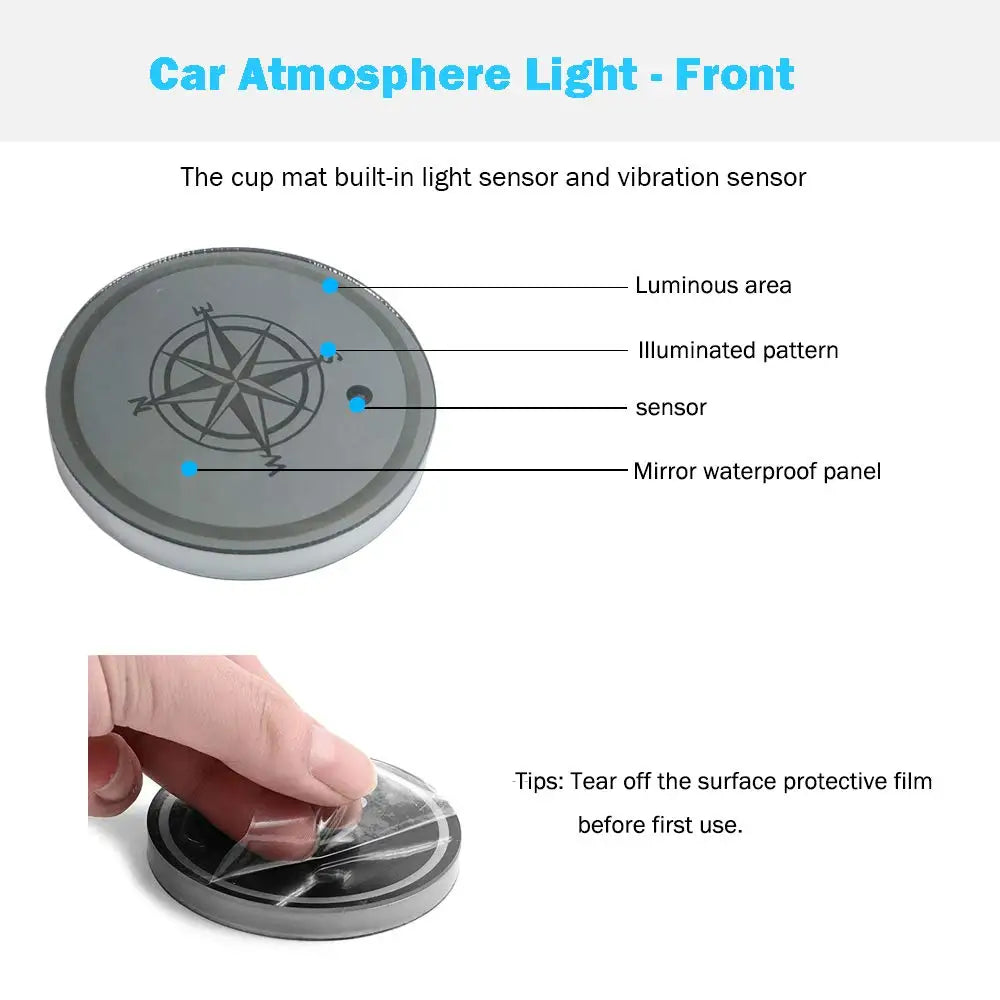 GPRGIT Universal LED Car Cup Holder Lights Mats Pad RGB Interior Decoration Atmosphere Lamp For Ford Jeep VW Audi BMW Chevrolet Dodge