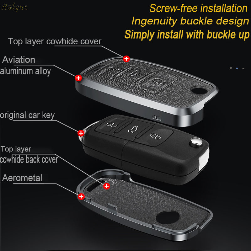 GPRGIT Aluminum Alloy+Leather Car Key Case for VW Polo Tiguan Passat B5 B6 B7 Golf 4 5 6 MK6 Jetta Lavida