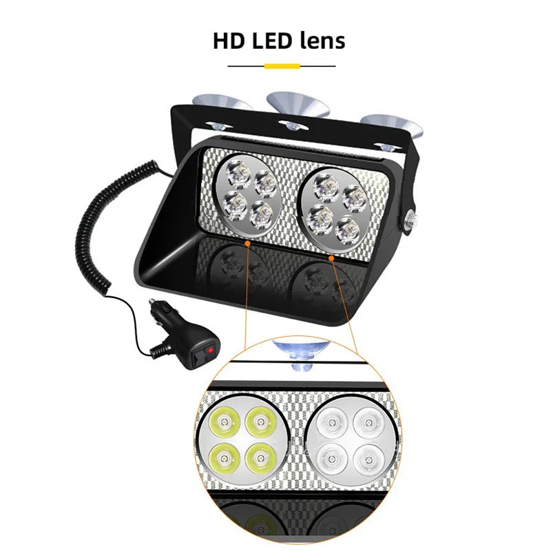 8SMD Red/Blue LED Strobe Dashboard Light with Suction Cup, Model S8