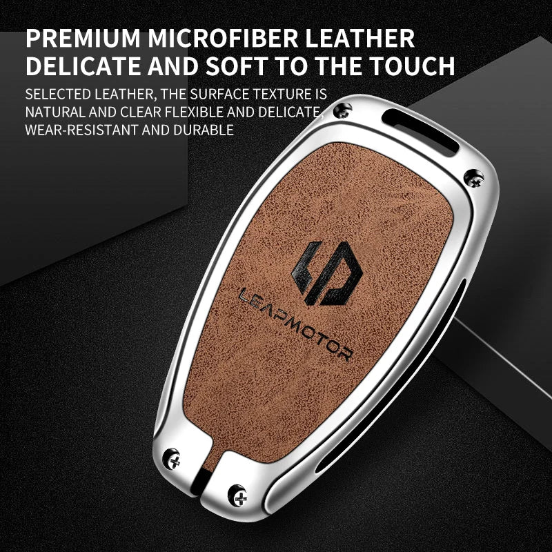 GPRGIT Zinc Alloy Leather Car Key Case Cover for Leapmotor T03 S01 Protector Keychain Shell Accessories