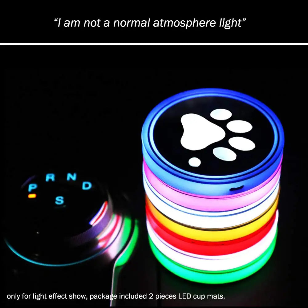 GPRGIT LED Car Cup Holder Mats Pads Dog Paw RGB LED Lights Car Drink Coaster Accessories Interior Decoration Atmosphere Light - Univers