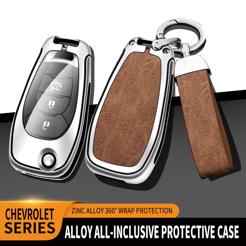 GPRGIT Folding Alloy Leather Car Key Case Cover for Chevrolet Cruze Spark Camaro Volt Bolt Trax Malibu Custom Car Logo Accessories