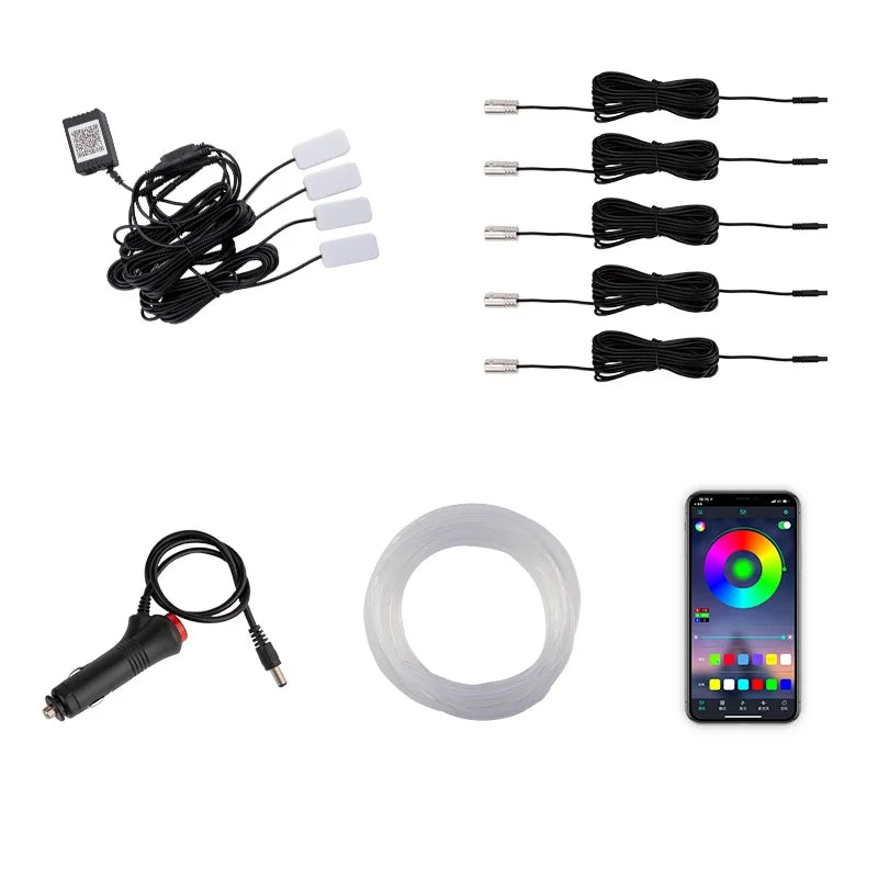 GPRGIT DIY Car Interior Decorative RGB LED Fiber Optic Strip Ambient Light 12V APP Dashboard