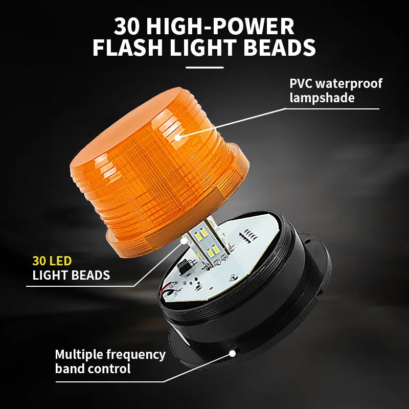 LED Amber Strobe Light Flashing Emergency Warning Beacon with Magnetic Mount for Golf Carts UTV Car Bus
