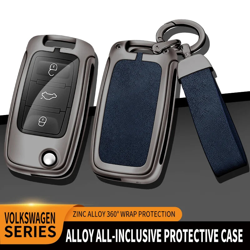 GPRGIT Metal Leather Car Key Cover for VW Volkswagen Polo/Tiguan/Jetta/Passat/Golf/Beetle and Skoda Octavia