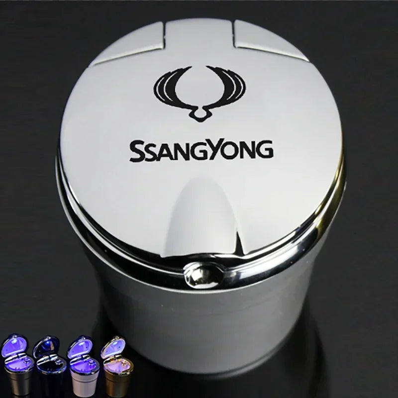 Car Logo Ashtray LED Light Trash Box for Ssangyong Rexton Kyron Korando