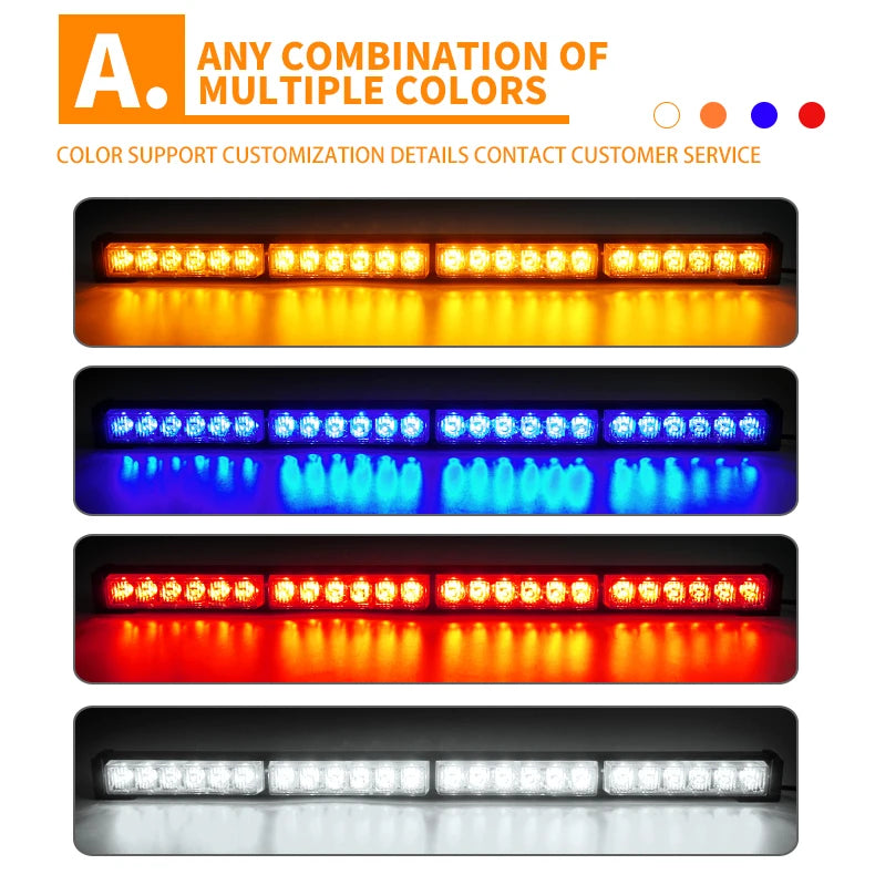 LED High Beam Strip 41in 7P 104cm Car Roof Warning Light Grille Strobe DRL Lane Emergency Suction Cup Light
