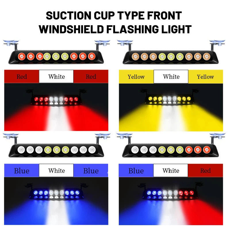 GPRGIT 9SMD Red/Blue LED Strobe Warning Light with Suction Cup - Dashboard Windshield Interior Flash Light