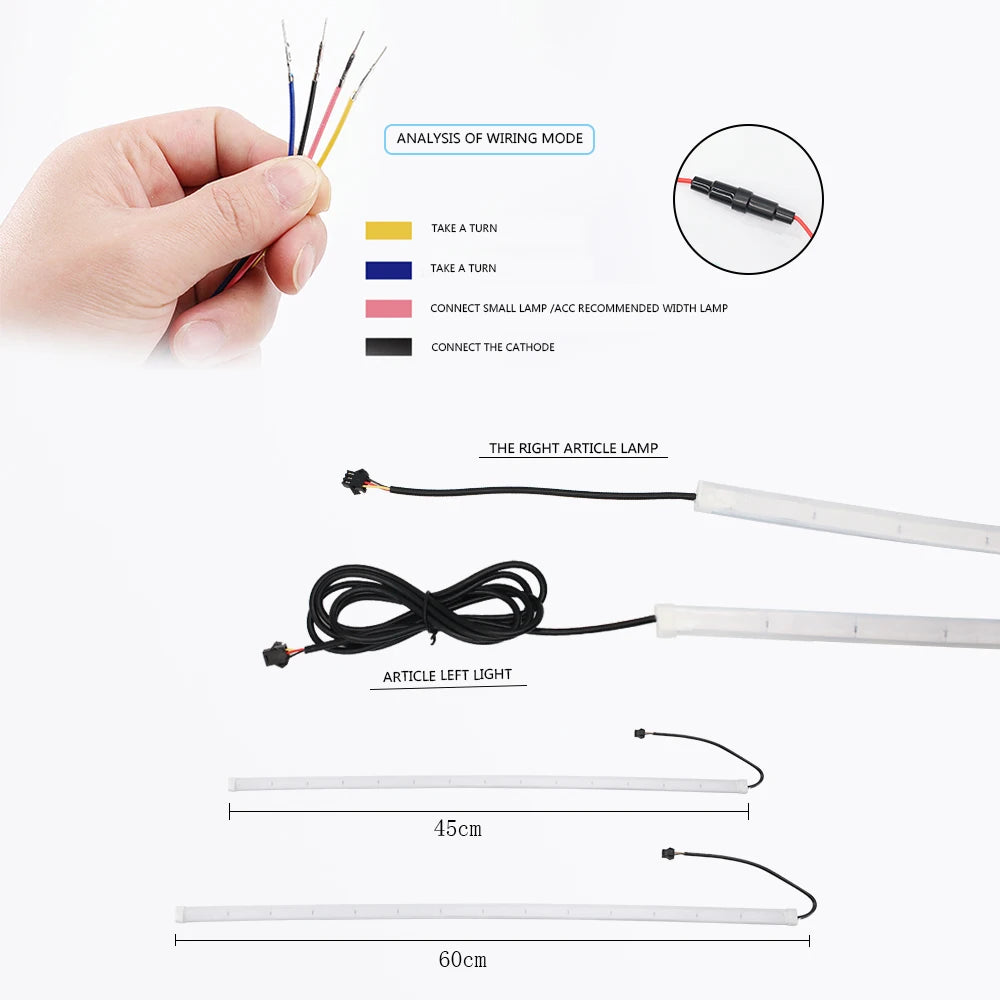 GPRGIT Universal Fit Auto Interior Lighting Strip Light - Colorful Ambient Flow Beam - 12V, 3W, Multi Color, Front Headlight, Surface Mount
