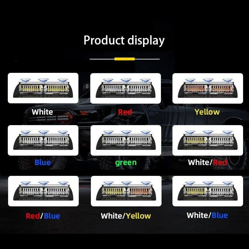 GPRGIT 16SMD Red/Blue LED Strobe Warning Light with Suction Cup - Dashboard Windshield Interior Flash Light