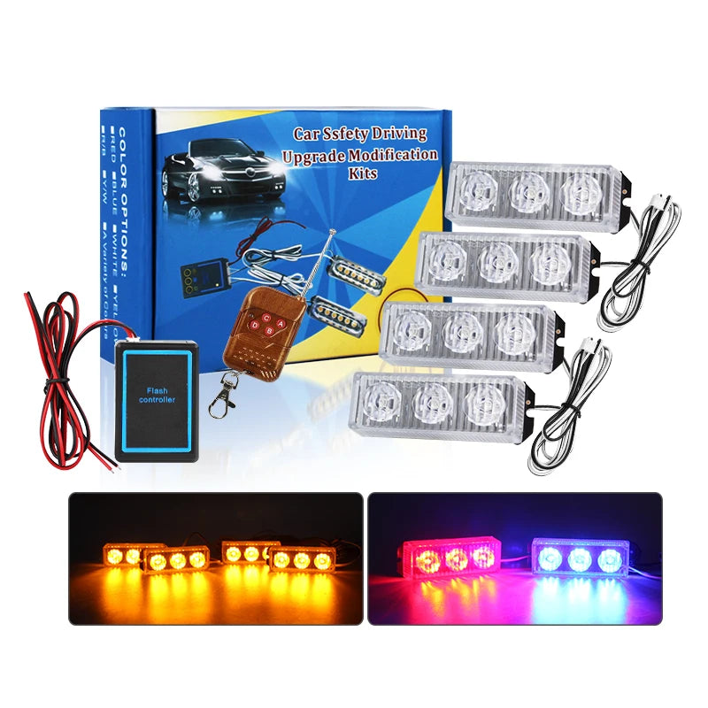 12-24V Red Blue White Yellow Truck Front Bumper Grille Led Light Emergency Strobe Warning Light with Remote Control