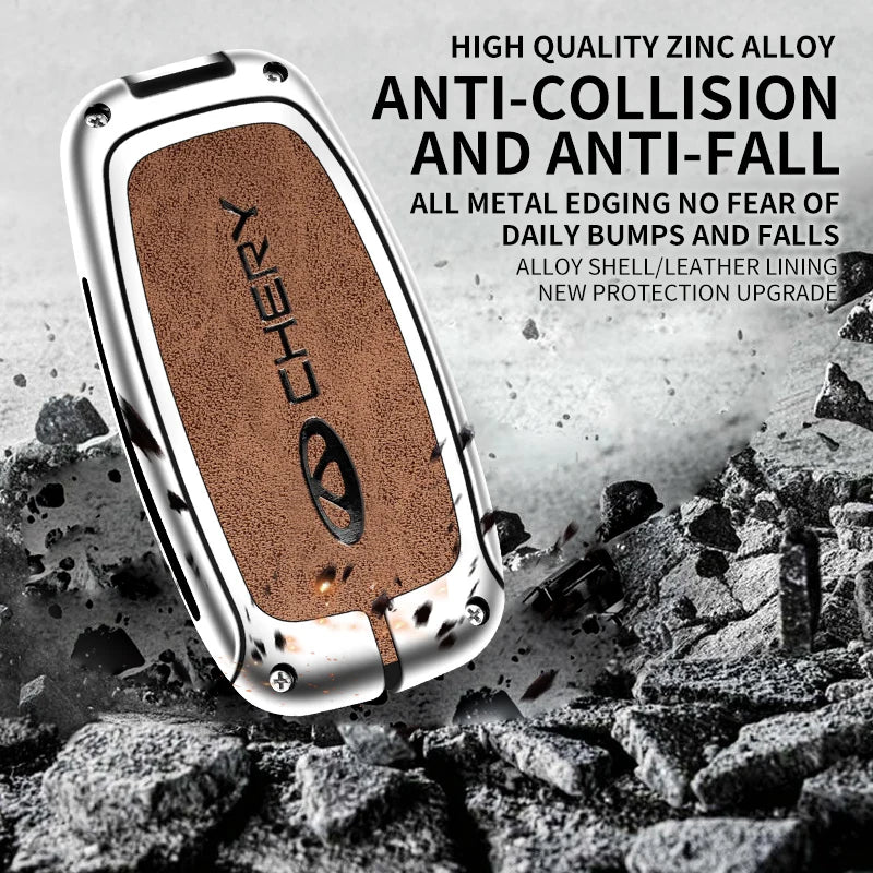 GPRGIT Zinc Alloy Leather Smart Car Key Case Cover for Chery Tiggo 7 Tiggo 8 Pro 8 PLUS Arrizo 5 Remote Keychain Accessories