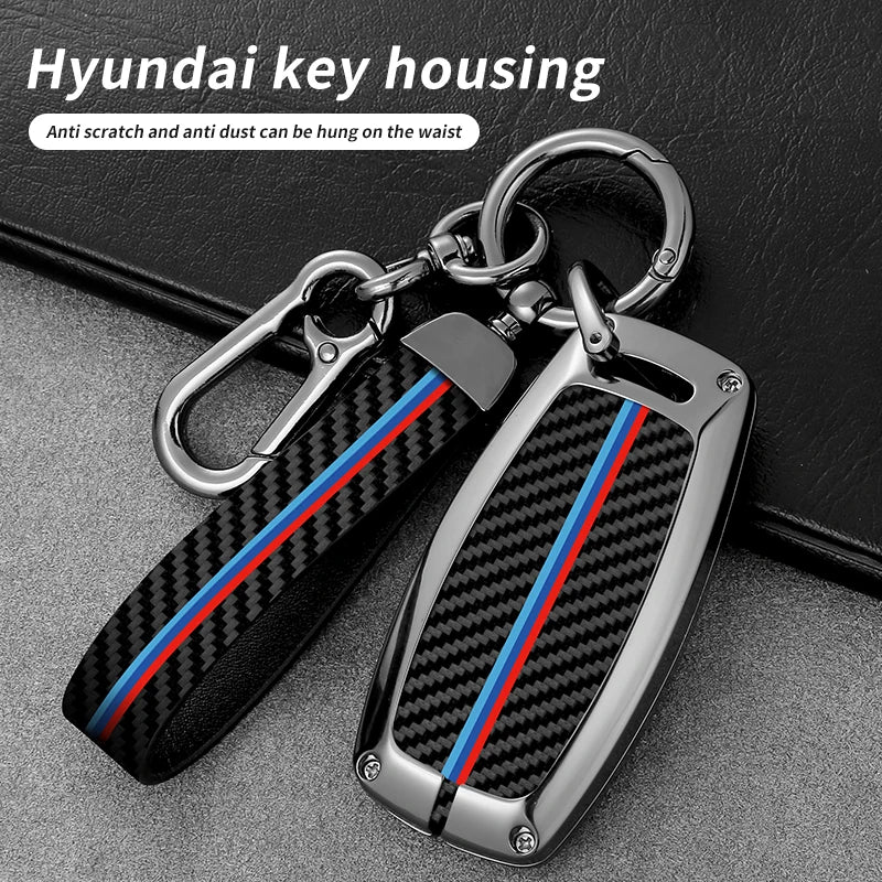 GPRGIT Carbon Car Logo Key Case for Hyundai I10 I20 Ix25 I30 Ix35 Accent Elantra Palisade Encino Solaris Veloster Tucson