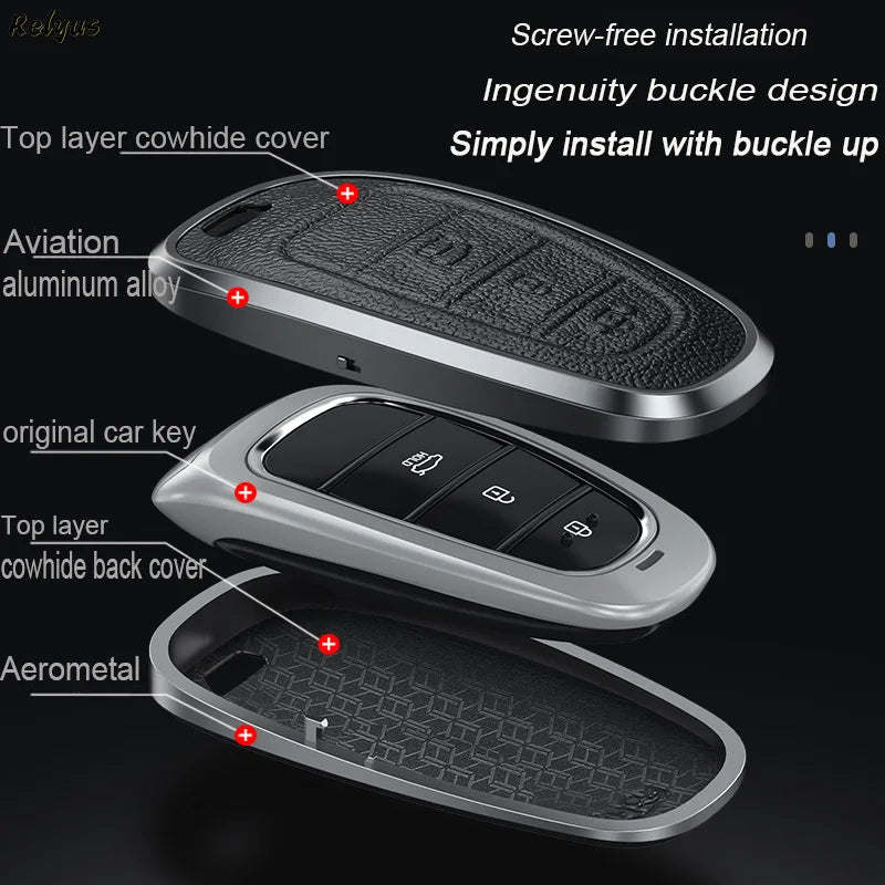 GPRGIT New Aluminum Alloy Car Key Shell Case for Hyundai Sonata Tucson NX4 Santa Fe 2020 2021 2022 Keychain Auto Accessories