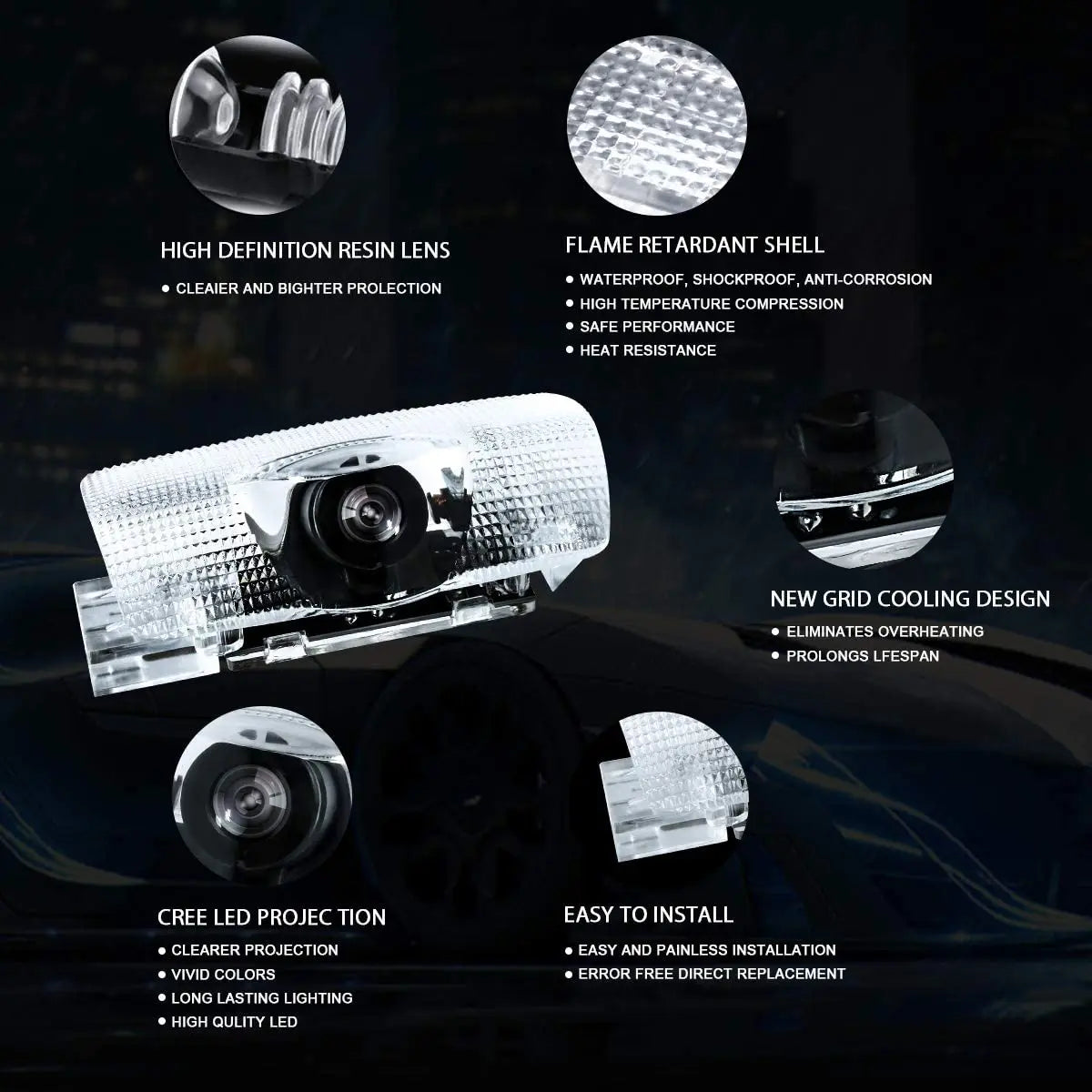 GPRGIT Wireless LED Logo Projector Lights for Car Doors 3D Ghost Shadow Puddle Lights Accessory Welcome Door Lamp