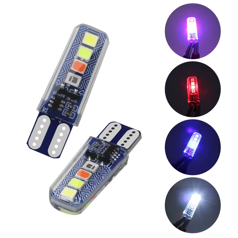 GPRGIT Automotive LED Silicone T10 Bulbs 4 Color Flashing 2835 8SMD Width Indicator License Plate Lamp