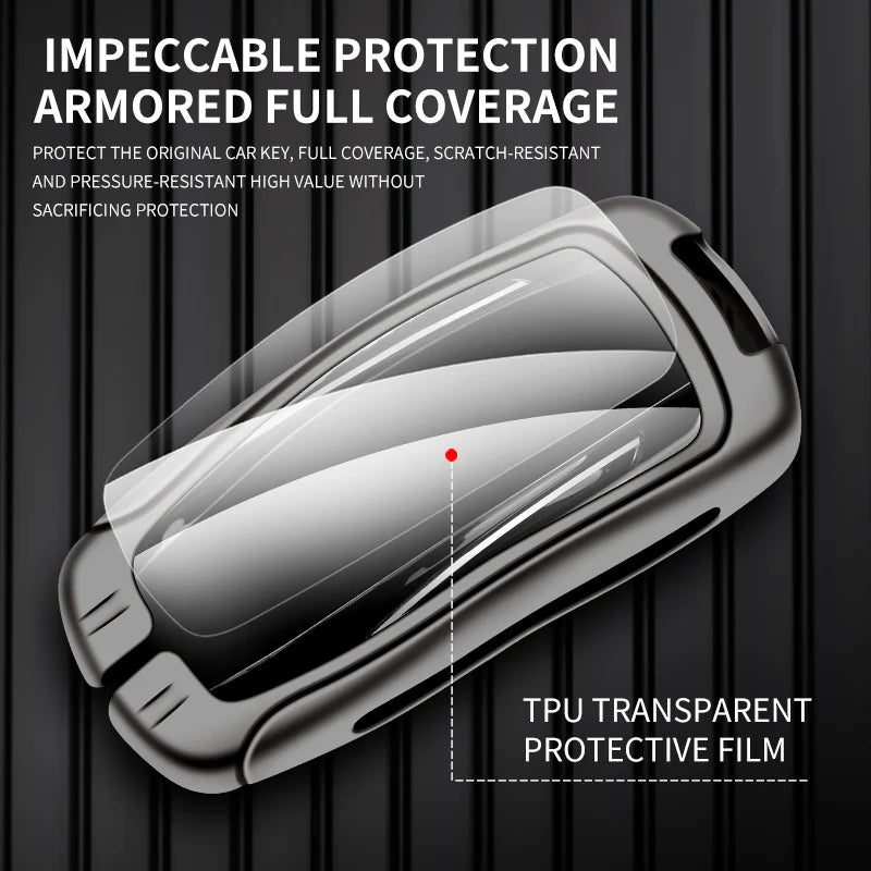 GPRGIT Zinc Alloy Leather Car Key Case for Tesla 3/Y/S Keychain Fob Cover Holder Smart Remote Keyless Protector
