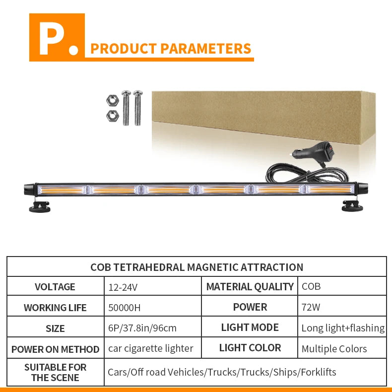 12-96 Led 12v Both Side Magnetic Emergency Traffic Advisor Flash Strobe Light Bar Amber Flashing Light