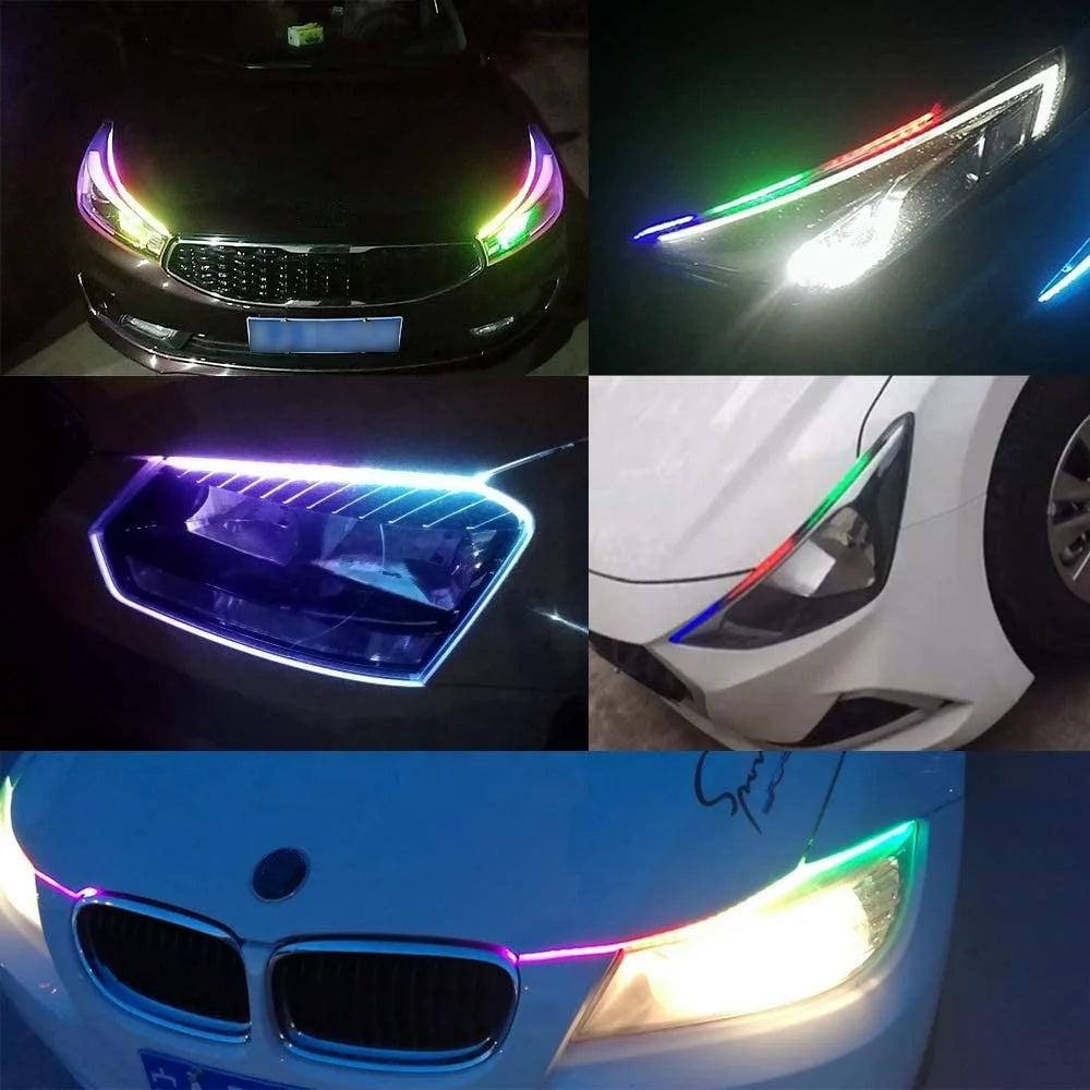 GPRGIT Universal Silicon Super Slim Free Bending RGB Car LED DRL Turn Signals 30 45 60cm Multi Color Car LED Strip Light