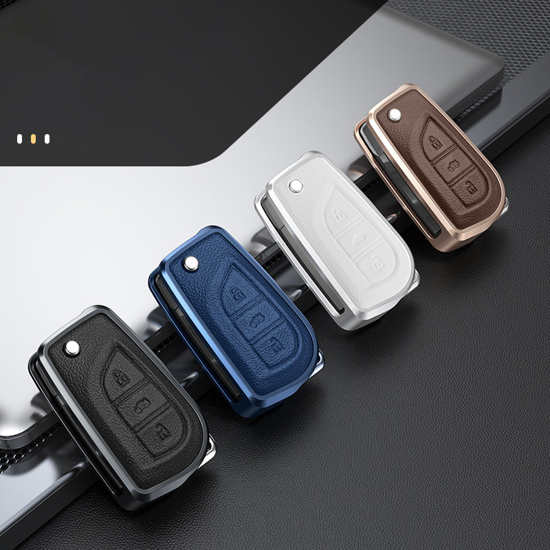 GPRGIT Aluminum Alloy+Leather Car Key Shell Case Cover for Toyota Hilux Corolla Avensis Prado Fortuner RAV4 CHR