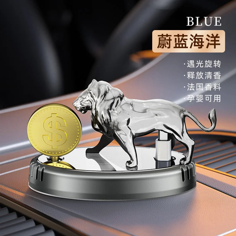 GPRGIT Solar Aromatherapy Car Ornament Rotating Gold Coin Lion Car Perfume Interior Decoration