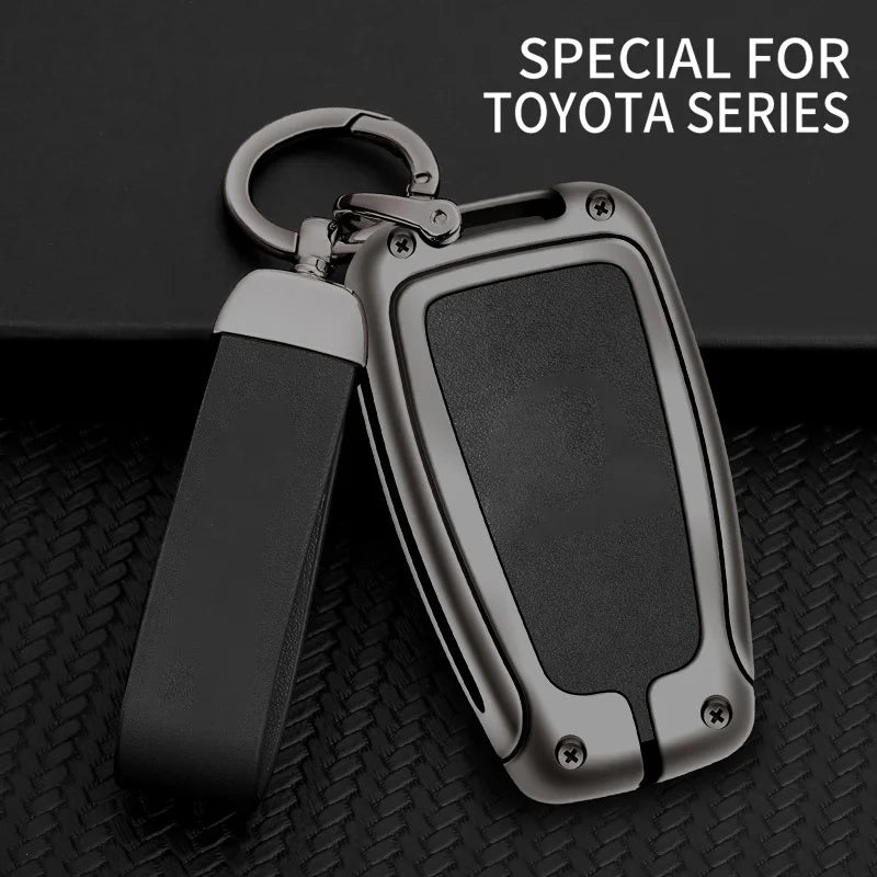 GPRGIT Zinc Alloy Leather Car Logo Key Case Cover for Toyota Camry Corolla CHR C-HR RAV4 Prius Prado 2017 2018 Key Fob Auto Accessories