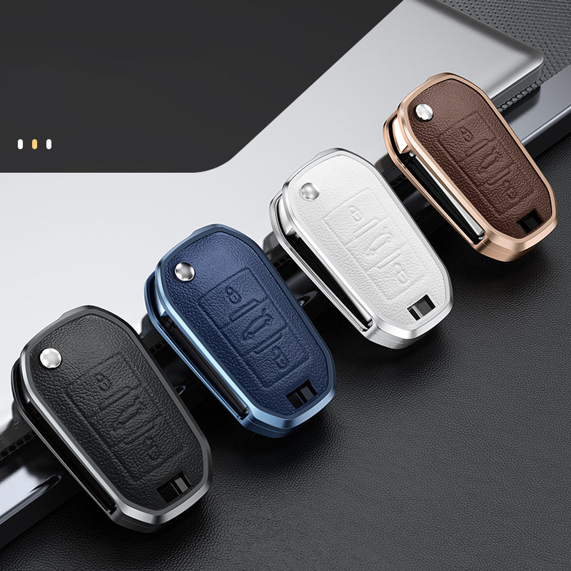 GPRGIT Aluminum Alloy+Leather Car Key Cover Case for Peugeot 3008 208 308 RCZ 508 408 2008 407 307 4008