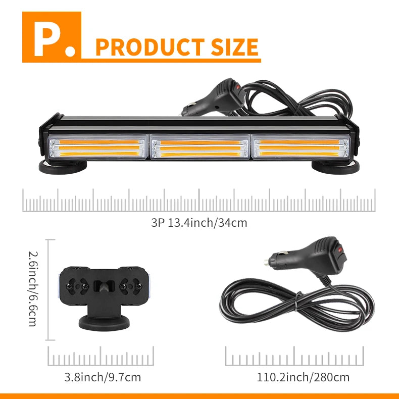 Truck 13inch LED Strobe Light Bars Double Row Waterproof LED Warning Emergency Flashing Lights Amber Blue White Red