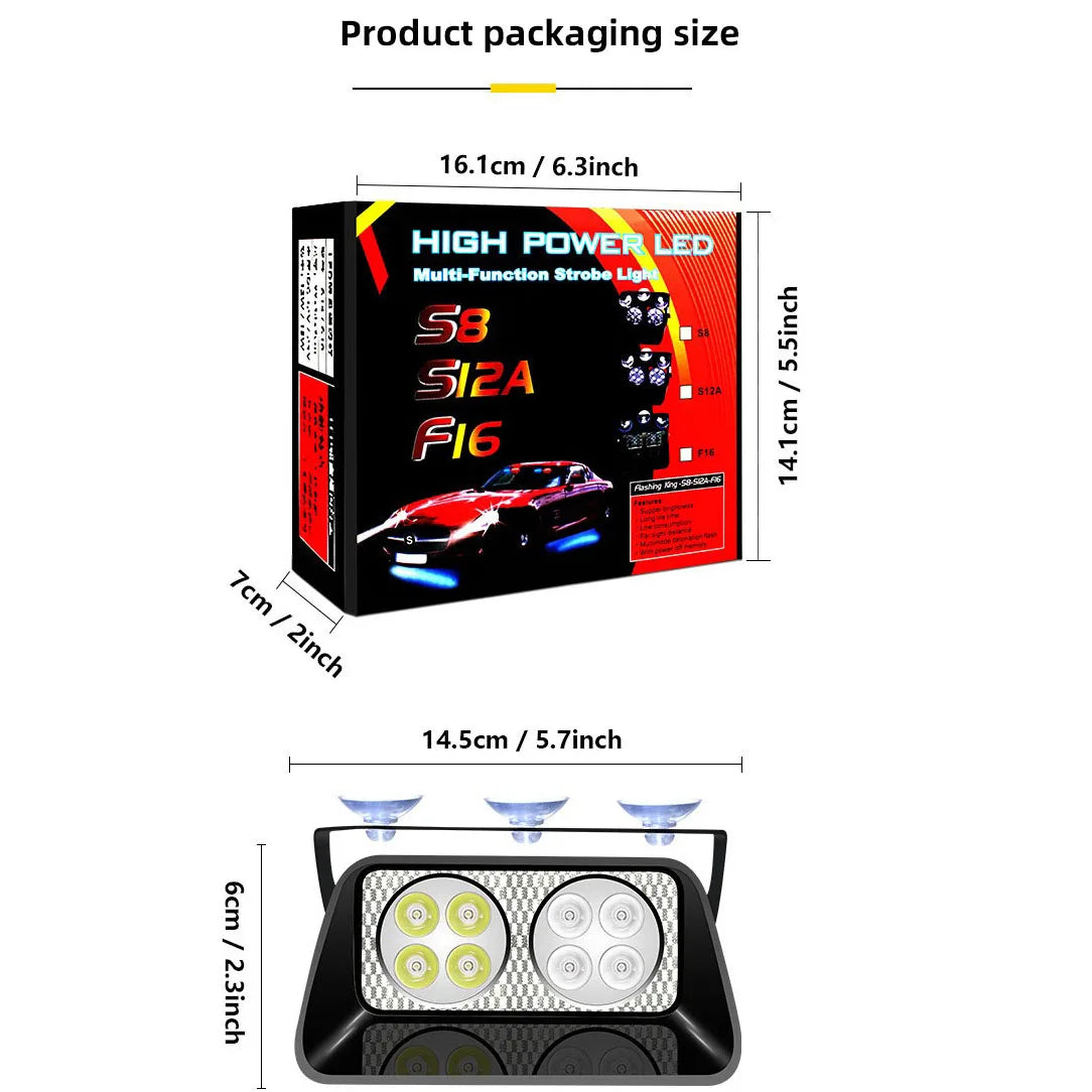 8SMD Red/Blue LED Strobe Dashboard Light with Suction Cup, Model S8