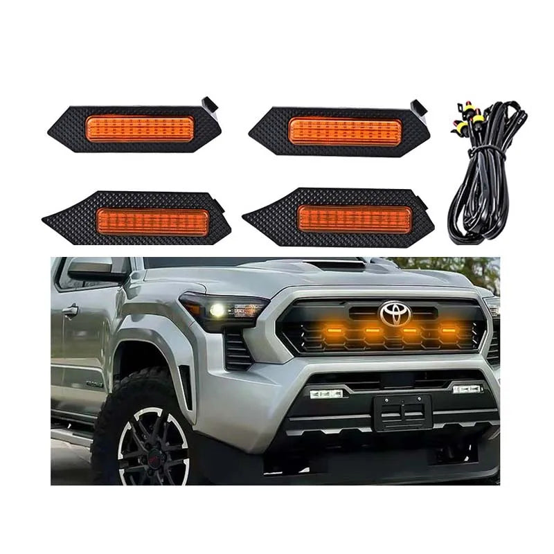 GPRGIT 4-Piece LED Grille Light for 2024 Toyota Tacoma - DRL Yellow/White Fog Warning Light
