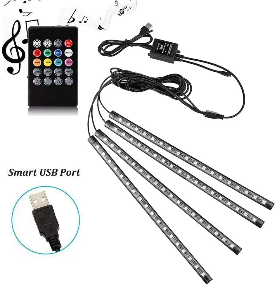 GPRGIT Remote 5050 RGB Car LED Strip Lamp USB Ambient Atmosphere Decoration Interior Light 12V 72W