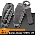 GPRGIT Leather Car Key Cover for BYD Atto 3 Han EV Dolphin Byd Song Plus EV 4 Buttons Remote Metal Accessories Keyless Holder