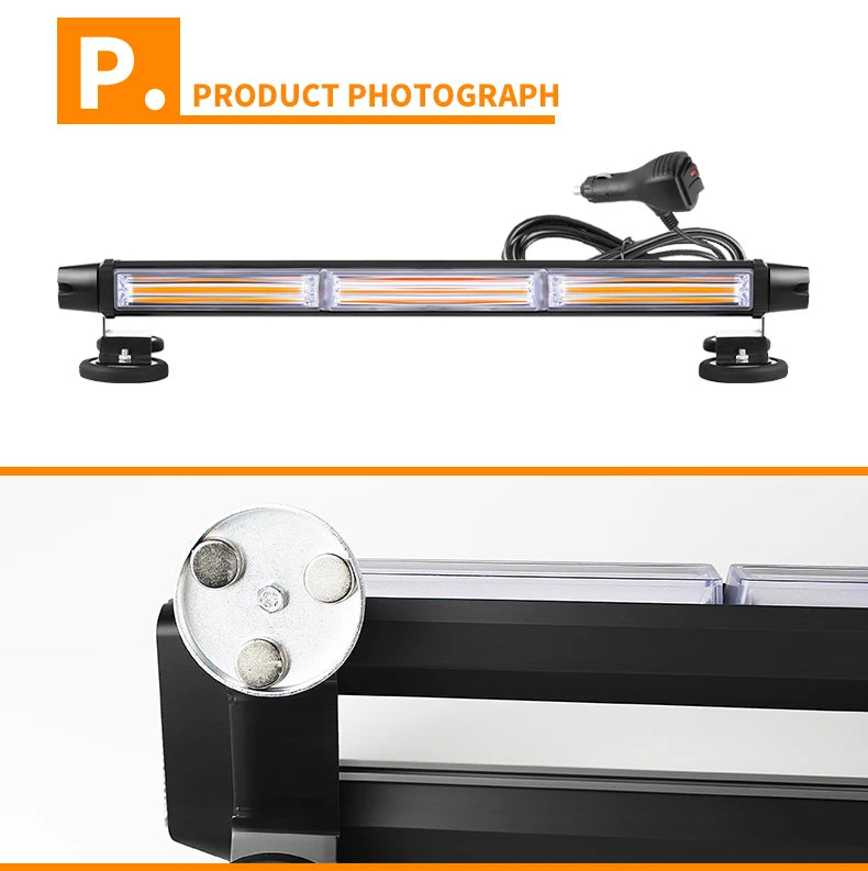 4 Row Led Flashing Light Bar Car Amber Emergency Warning Flashing Lamp Safety Beacon Lights for Vehicles Trailer Truck