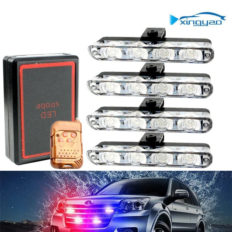 4-Piece LED Strobe Grille Light Strip Red/Blue with Remote, Model XA9204-4