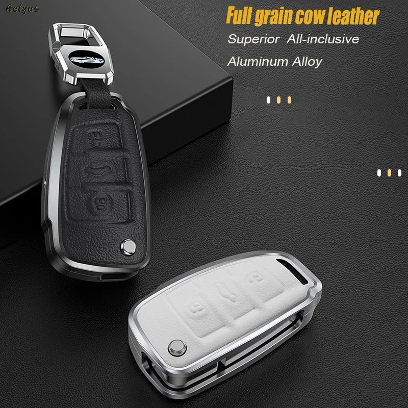 GPRGIT Folding Aluminum Leather Car Key Cover Case Fob for Audi A3 8L 8P A4 B6 B7 B8 A6 C5 C6 4F RS3 Q3 Q7 TT 8L 8V S3 Accessories